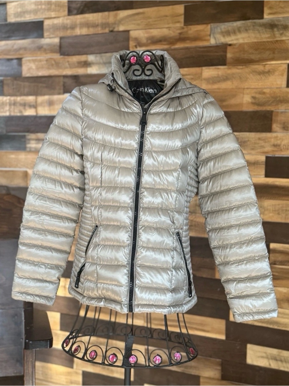 Calvin Klein Metallic Silver Lightweight Quilted Puffer Jacket